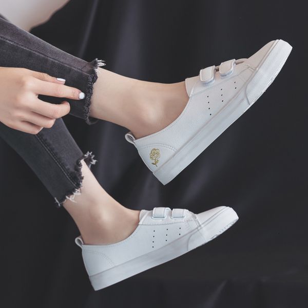 

dress shoes women's leather shoes fashion women's spring apartments causal floral sneakers breathable white female qi56, Black
