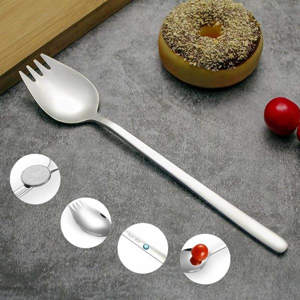 

forks 19cm 2 in1 fruit fork spoon longhandle stainless steel dessert for ice cream salad kitchen tableware tenedor cuchara