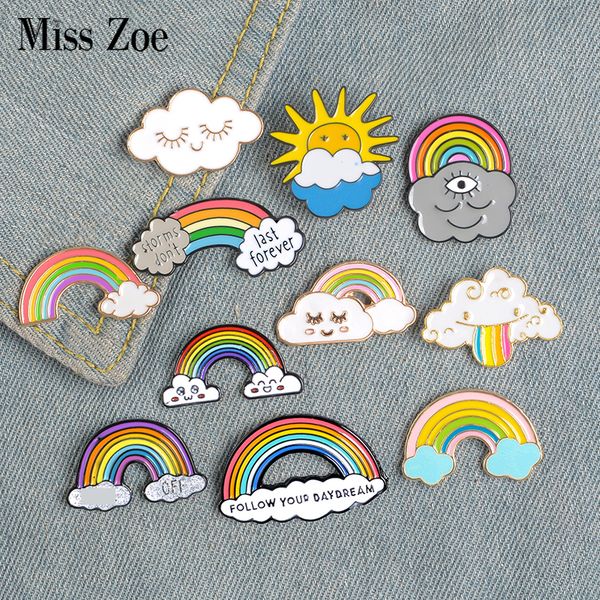 

11 syles rainbow clouds enamel pin custom dark white brooches bag clothes lapel pin badge weather jewelry gift for kids girlsdio chan contac, Gray