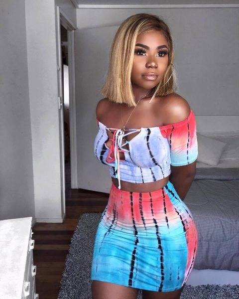 

women's tracksuits fnoce cross-border foreign trade lace-up v-neck blouse + hip skirt fashion casual outing the street printing suit, Gray