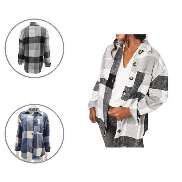 

women's jackets thick casual plaid print buttons closure jacket coat for fall winter, Black;brown