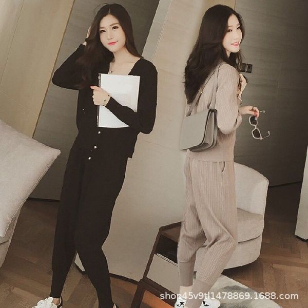 

Women' plus size Tracksuits Sun 2-piece 2021 Spring Autumn Korean Fashion Large Loose V-ne Leisure Sports Suit, Gray