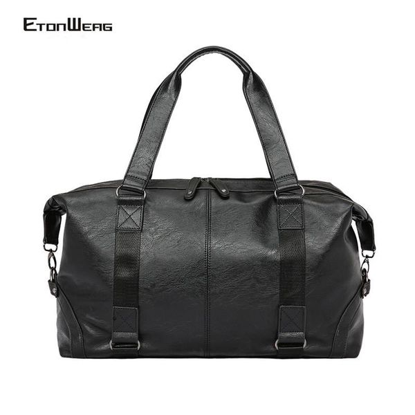 

duffel bags men business office travel pu leather luggage bag women solid black duffle male fashion bucket handbag