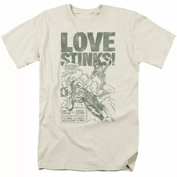 

green lantern love stinks t shirt mens licensed dc comics tee cream, White;black