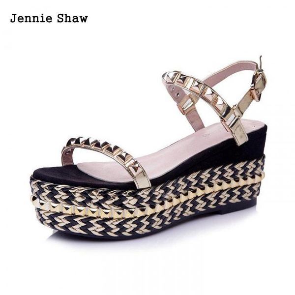 

zapatos verano con cua para mujer, sandalias de tacn alto, dorados, Black