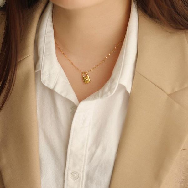 

chains drop ,stainless steel choker chain link necklace with lock lucky star gold plated for girl and boy, Silver