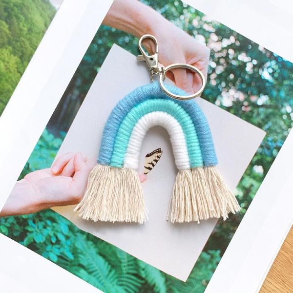 

keychain woven colorful rainbow pendant key ring holder hanging bag car decor decoration crafts decorative objects & figurines