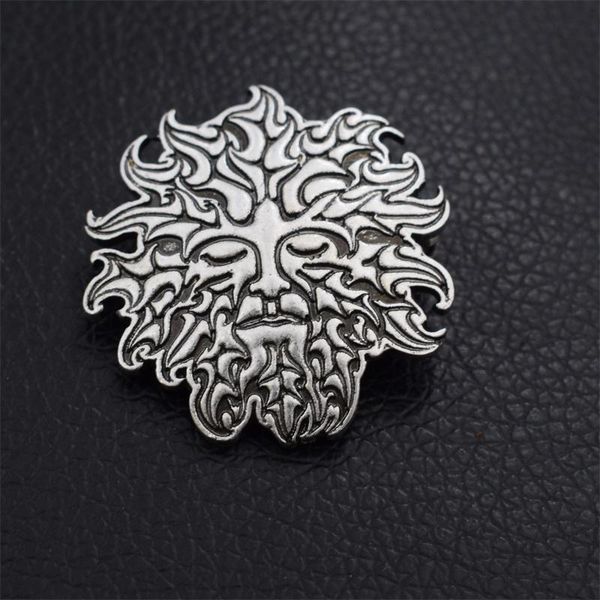 

pins, brooches 1pcs celt pagan wiccan mystic green man sun face brooch retro vintage jewelry for men women, Gray