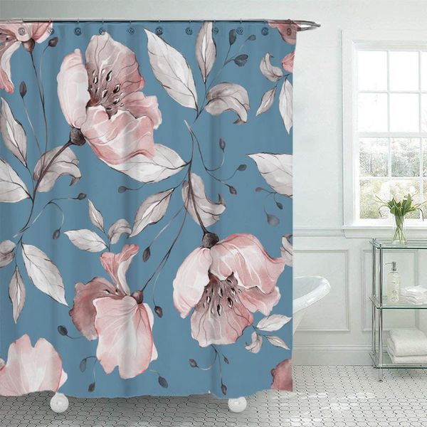 

shower curtains blue shading flower printed curtain waterproof bathroom