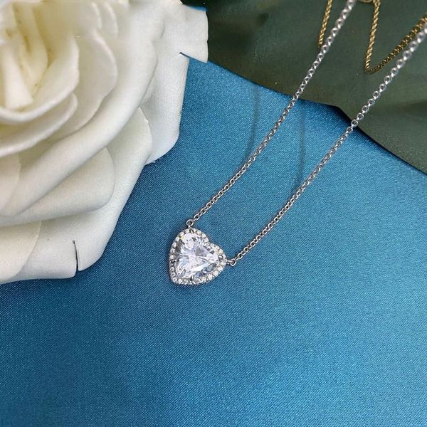 

pendant necklaces luxury female heart crystal choker necklace white zircon vintage silver color chain for women wedding