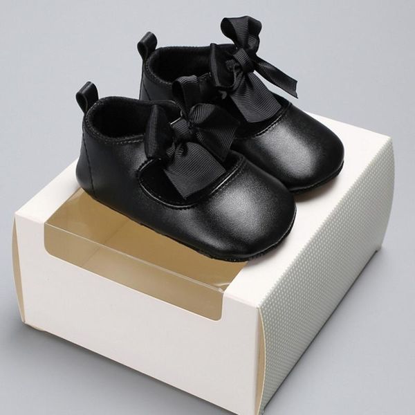

first walkers arrival simple designed pure color bowknot baby leather baptism christening crib shoes with cotton soft sole infant prewalke