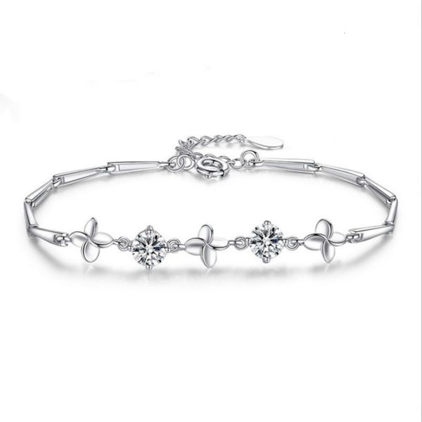 

four leaf grass silver plated bracelet women's fashion japanese and korean jasmine flower bracelet silver plated hand jewelry, Black