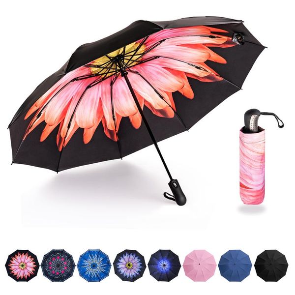 

umbrellas reverse folding automatic umbrella inverted inside out sun rain women 10 ribs strong windproof women's