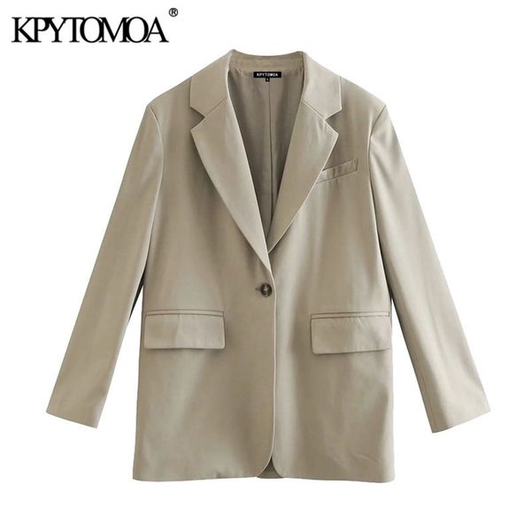 

women fashion office wear single button blazer coat vintage long sleeve pockets female outerwear chic 210420, White;black