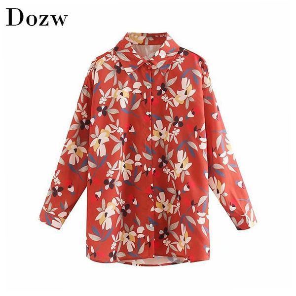 

autumn flower print blouse long sleeve casual loose vintage turn down collar office shirt fashion kimono tunic blusas 210515, White