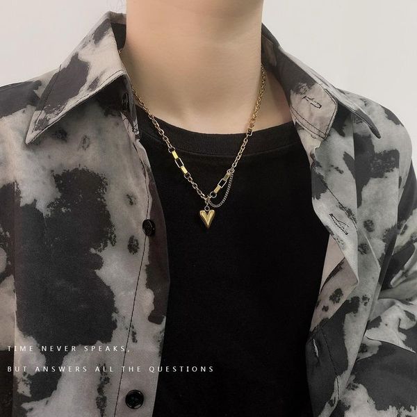 

chains heart necklace women hollow necklaces woman pendant light luxury chain charms hip hop gold color trendy kpop metal halskette, Silver