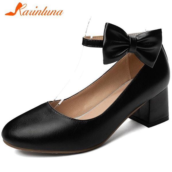 

dress shoes karin ladies med hoof heels date pumps elegant shallow ankle strap women spring sweet butterfly-knot woman, Black