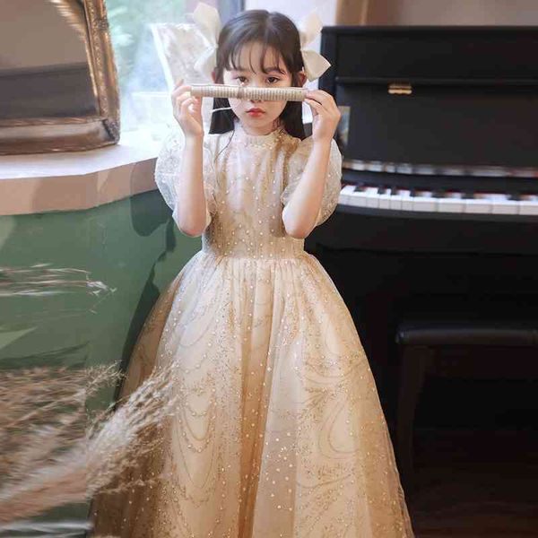 

wind princess primary and secondary school fluffy yarn printed children's dress girls' catwalk piano performance, Red;yellow