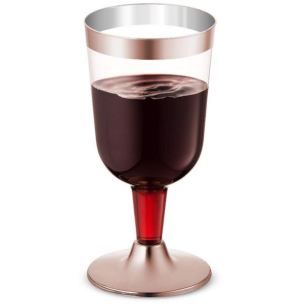 

disposable dinnerware rose gold rimmed wine glasses 7 oz. premium clear hard plastic fancy cups-25pack