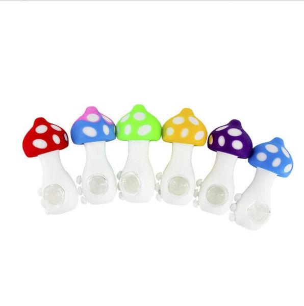 Projeto do cogumelo silicone tubulação de fumo colher tubos de tabaco com tigela de vidro multi cores shisha titular acessórios ferramenta equipamento de óleo