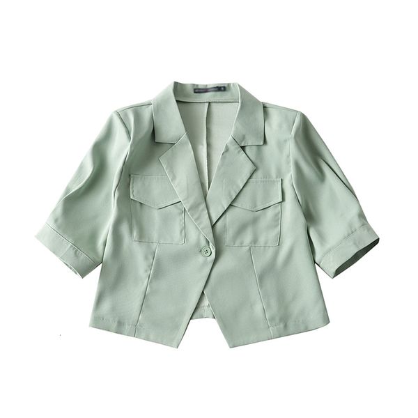 

women's suits & blazers slim girls elegant short green 2021 summer fashion ladies vintage notched collar jackets sweet women chic, White;black