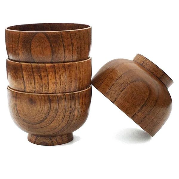 

bowls promotion 4 pcs wood serving tableware for rice, soup, dip, coffee, tea, decoration wooden salad bowl kitchen cutlery set