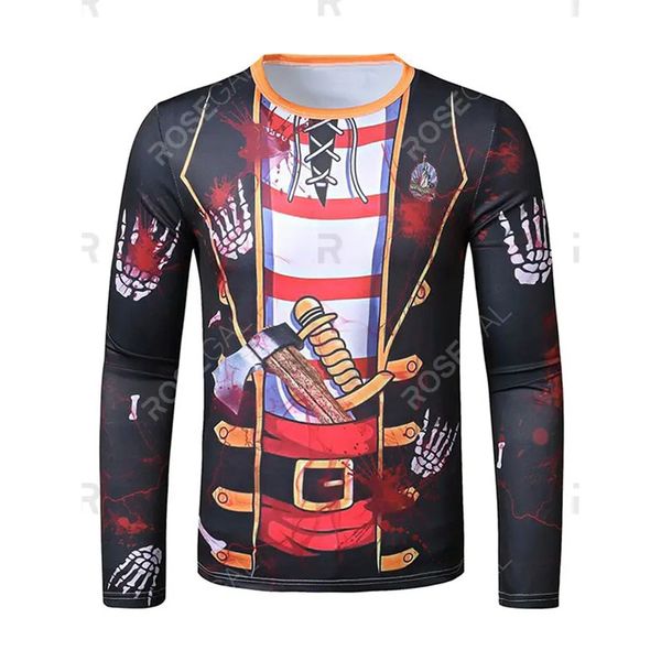 

halloween men's horror handmade imitation suit pattern slim-fit t-shirt, Black