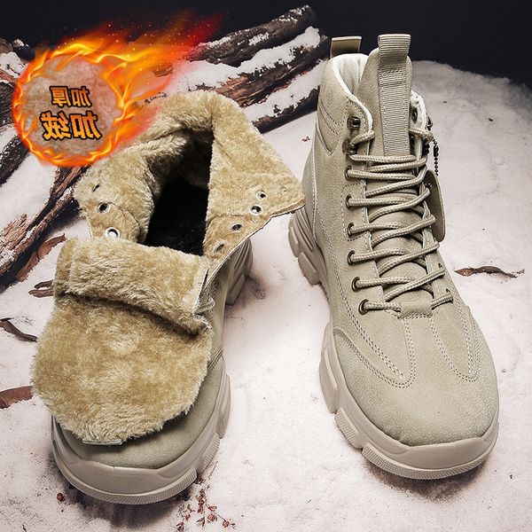 

men's shoes in winter versatile medium thick soled waterproof and warm snow cotton boots work clothes plush anti-skid labor, Black