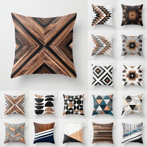 

creative wood texture marble pillows case modern nordic geometric cushions farmhouse sofa couch decorative throw cushion/decorative pillow