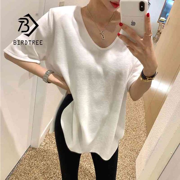 

new summer t shirt women soft u arc design loose solid casual side slit short basic shirts white t0d716c 210419
