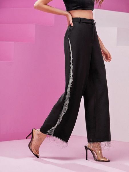 

x ary villa fringe detail flare leg pants c4tj#, Black;white