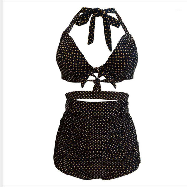 

style women's swimwear strap high-waist bikini polka-dot split swimsuit halter straps gather light-proof wo, White;black
