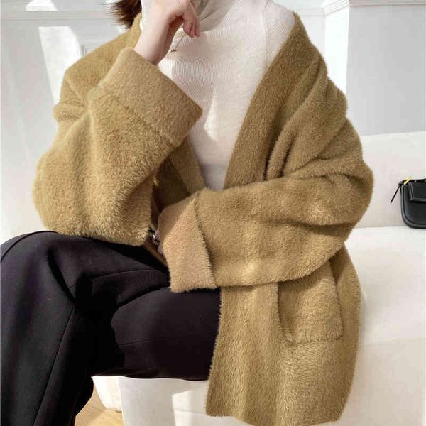 

women's sweaters [eam] big size camel cashmere knitting cardigan sweater loose fit v-neck long sleeve women fashion autumn winter 2022, White;black