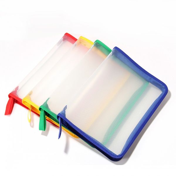 Acessórios de mesa Multicolor A4 Zipper Pasta impermeável Saco de Armazenamento Bolsas de Arquivo Engrossado Bolsas De Arquivo Transparente Informações De Sarva Kit Estudante Suprimentos