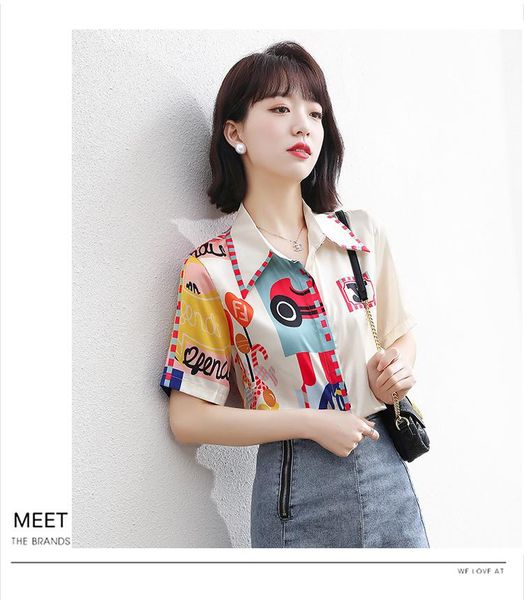 

women's blouses & shirts 2021 summer high-end shirt female design sense temperament satin chiffon exquisite european station printing t, White