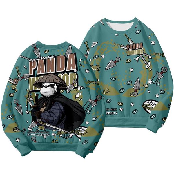 

men's hoodies & sweatshirts cartoon panda warrior printed autumn couple men women casual o-neck pullover hoodie harajuku sweatwear over, Black