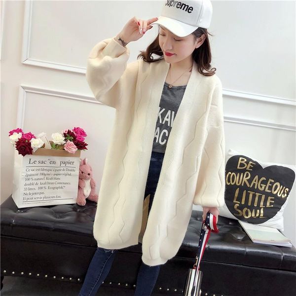

women's sweaters autumn winter fashion women long lantern sleeve loose knitting cardigan sweater female pull femme, White;black