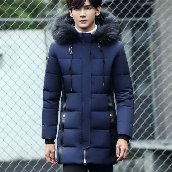 

Men's Down & Parkas jacket long section thick warm white duck hooded fur collar winter 6UWS, Black
