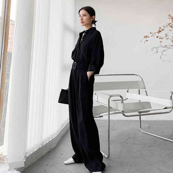 

women's jumpsuits & rompers [eam] loose fit women black wide leg jumpsuit high waist pocket stitch pants fashion spring autumn 2022 1dd, Black;white