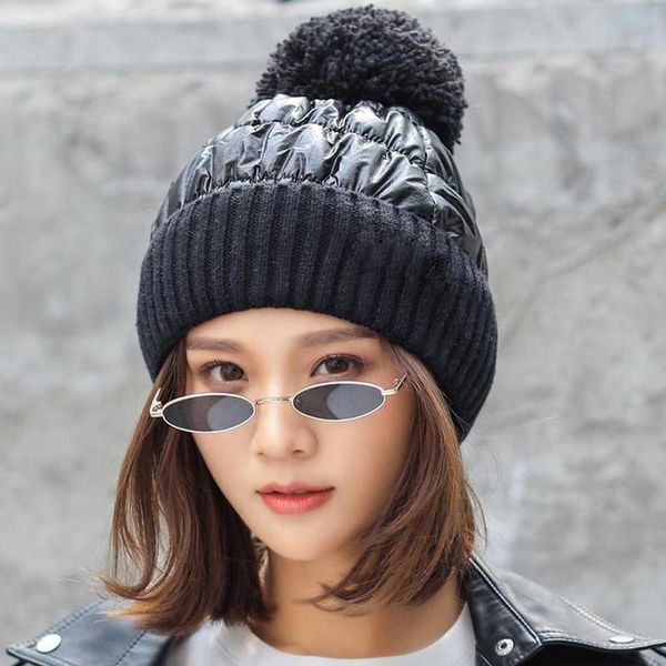 

beanie/skull caps ladies warm hat european and american winter wild thick woolen outdoor ski knitted, Blue;gray