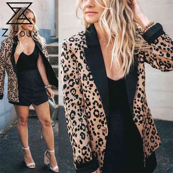 

getspring women blazer leopard print coat single breasted long sleeve ladies jacket women's slim suit 210513, White;black