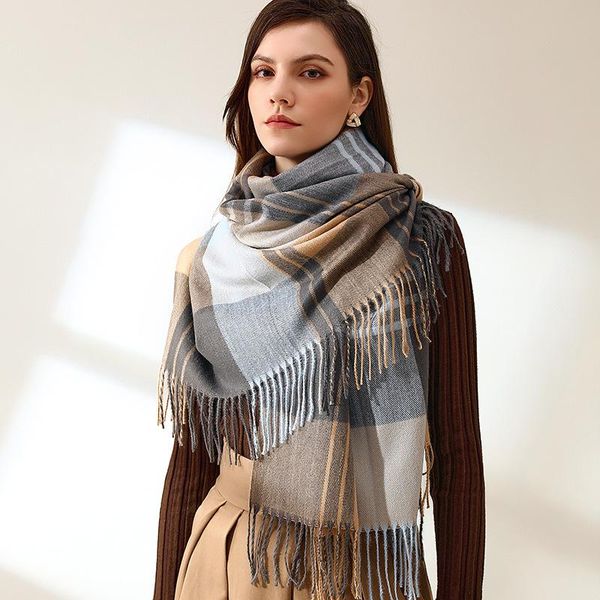 

scarves 2021 fashion imitation cashmere scarf autumn and winter plaid women warm current cold-proof su shawl neck, Blue;gray