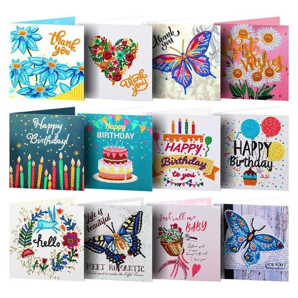

greeting cards 12pcs 5d diamond painting embroidery christmas birthday paper diy postcards natal navided