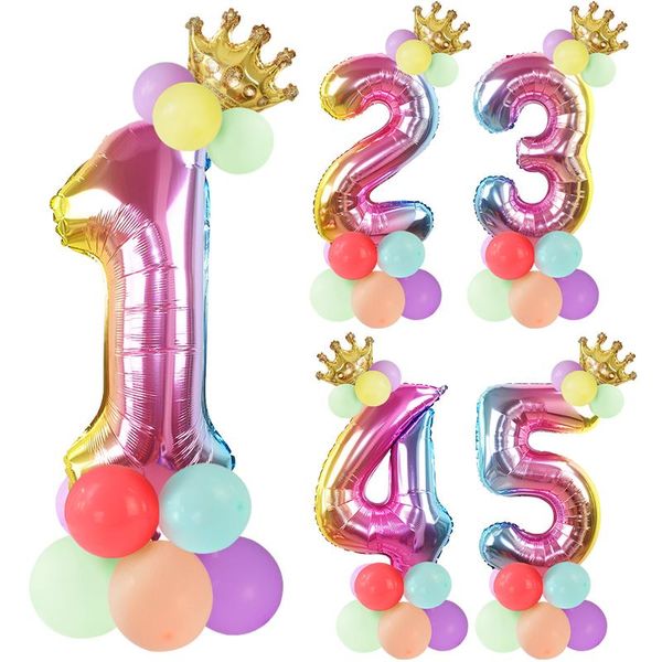 

party decoration 32inch foil number balloon with crown helium digital for baby shower kids birthday wedding anniversary
