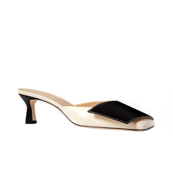

slippers 2021 designer mules ladies leather embellished formal shoes women square toe kitten heel beige black high heels