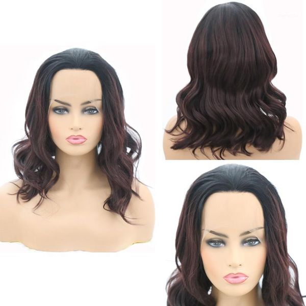 

ombre short wig loose wave black roots synthetic lace front heat resistant fiber part hair bob wigs for women1
