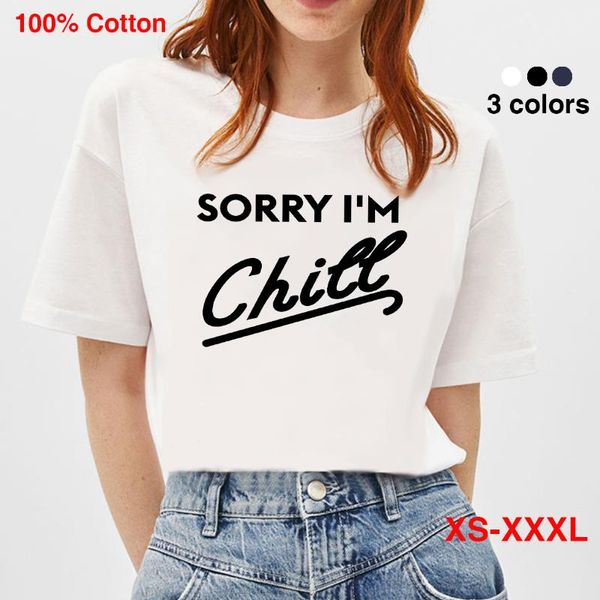 

women's t-shirt blingpaw minimalist sorry i' chill letter print women white cotton tees summer femme custom tee shirts