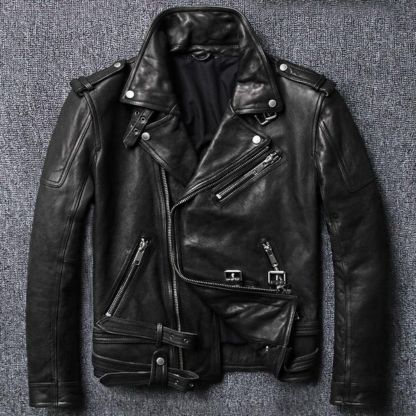 

men's leather & faux jacket men genuinesheepskin short locomotive for 2021, Black