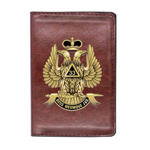 

card holders vintage deus meumque jus 33 printing passport cover holder id case travel leather masonic wallet, Brown;gray