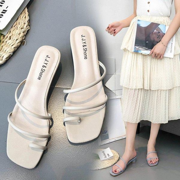 

slippers women coarse with slipper toe one word bring drag clothes sandals summer shoes woman beach flat, Black